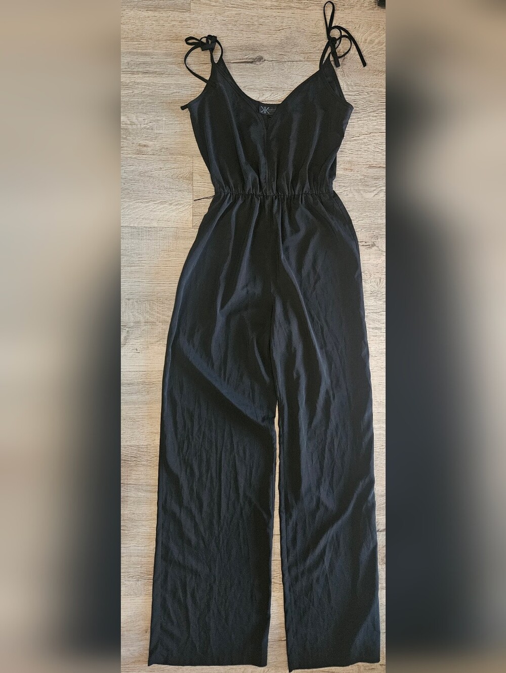 Kardashian Kollection Black Tie-Shoulder Wide-Leg Jumpsuit